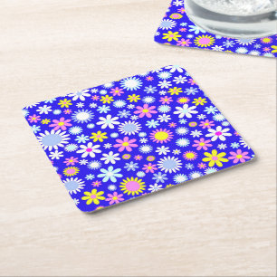 Posavasos Cuadrado De Papel Potencia de las flores azules