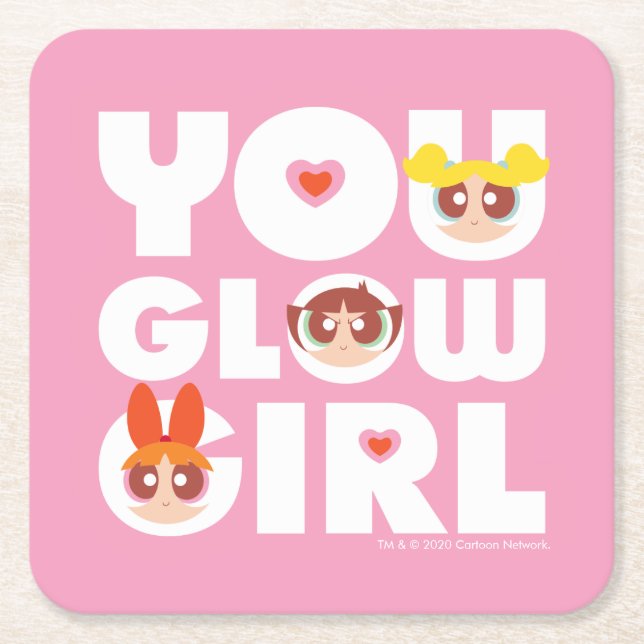 Posavasos Cuadrado De Papel Powerpuff Girls: You Glow Girl (Anverso)