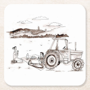 Posavasos Cuadrado De Papel Práctico de costa - comida campestre de la granja
