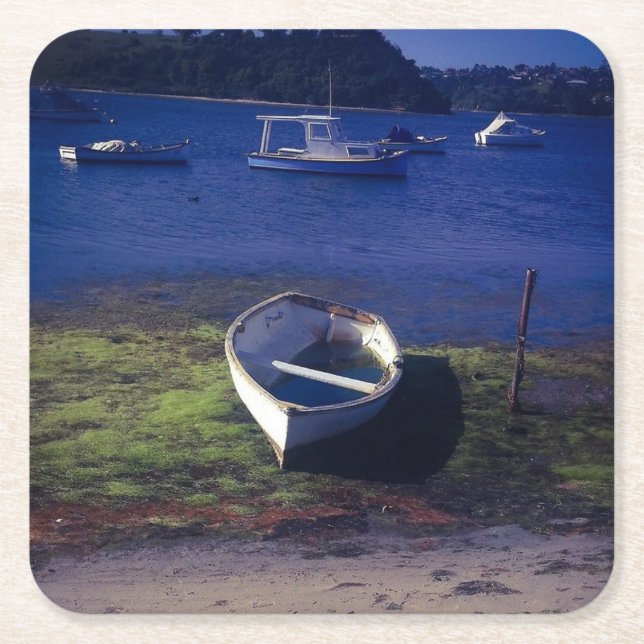 Posavasos Cuadrado De Papel práctico de costa de los barcos (Anverso)