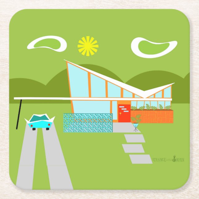 Posavasos Cuadrado De Papel Práctico de costa de papel duro de la casa retra (Anverso)