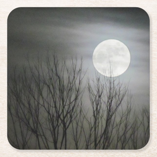 Posavasos Cuadrado De Papel Práctico de costa fantasmagórico de la luna (Anverso)