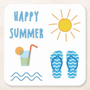 Posavasos Cuadrado De Papel Práctico de costa feliz del verano