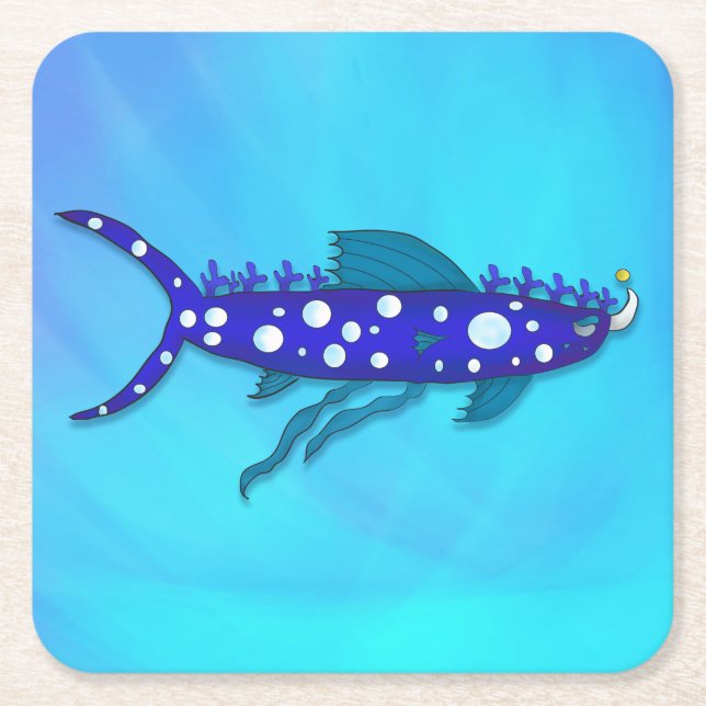 Posavasos Cuadrado De Papel práctico de costa fresco del tiburón del dibujo (Anverso)