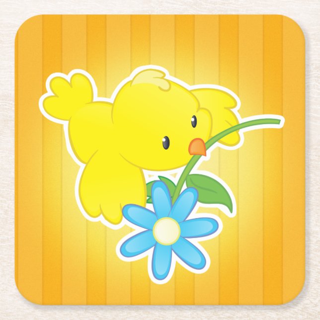 Posavasos Cuadrado De Papel práctico de costa lindo del pájaro del dibujo (Anverso)