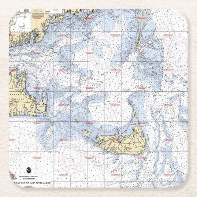 Posavasos Cuadrado De Papel Práctico de costa náutico del mapa de Nantucket (Anverso)
