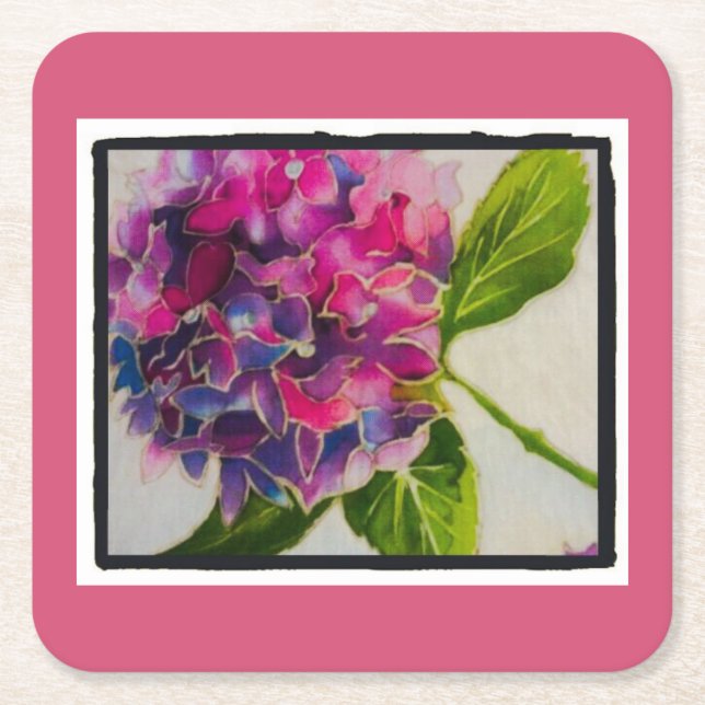 Posavasos Cuadrado De Papel Práctico de costa rosado bonito del hydrangea (Anverso)