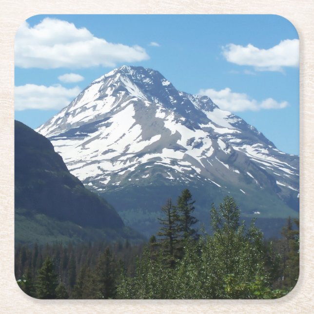 Posavasos Cuadrado De Papel Prácticos de costa de la nieve de la montaña de (Anverso)