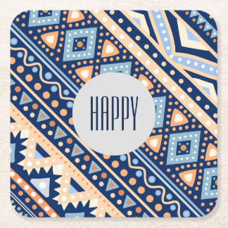 Posavasos Cuadrado De Papel Prácticos de costa étnicos retros azules tribales