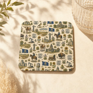 Posavasos Cuadrado De Papel Pradera Kansas Ruta 66 Sips