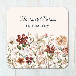Posavasos Cuadrado De Papel Prado de flores silvestres vintage personalizado c