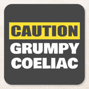 Posavasos Cuadrado De Papel Precaución Grumpy Coeliac Celiac Funny