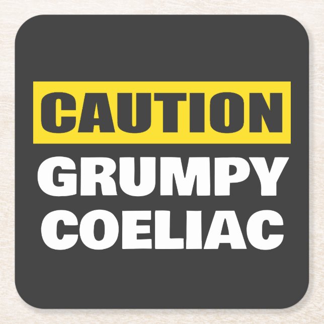 Posavasos Cuadrado De Papel Precaución Grumpy Coeliac Celiac Funny (Anverso)