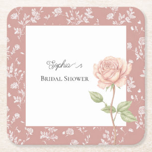 Posavasos Cuadrado De Papel Preciosa Flor de Rosa Blanca Rosa Shower Nupcial