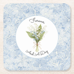 Posavasos Cuadrado De Papel Precioso Ducho Nupcial Floral Blanco Azul