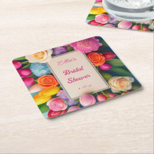 Posavasos Cuadrado De Papel Precioso evento de rosas, tulipanes e hidrangeas e