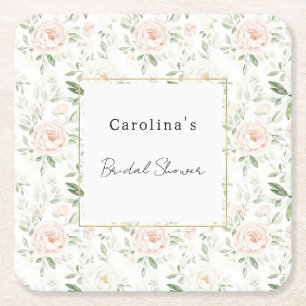 Posavasos Cuadrado De Papel Precioso Sabor Rosa Floral Boda Despedida de Solte