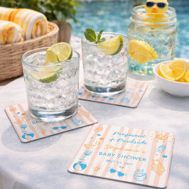 Posavasos Cuadrado De Papel Pregnant & Poolside Summer Pool Party Baby Shower