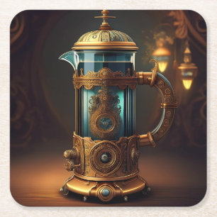 Posavasos Cuadrado De Papel Prensa francesa al estilo Steampunk