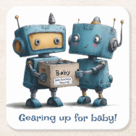 Posavasos Cuadrado De Papel Prepararse para el bebé - Robot Baby Shower