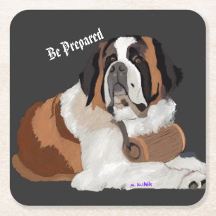 Posavasos Cuadrado De Papel ¡Prepárense! St. Bernard y keg