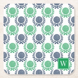 Posavasos Cuadrado De Papel Preppy Golf Laurel Wreath - Navy & Green