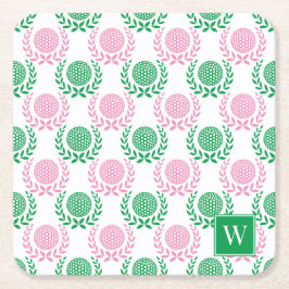 Posavasos Cuadrado De Papel Preppy Golf Laurel Wreath - Pink & Green