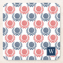 Posavasos Cuadrado De Papel Preppy Golf Laurel Wreath - Red & Navy