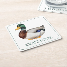 Posavasos Cuadrado De Papel Preppy Mallard Duck Personalizado