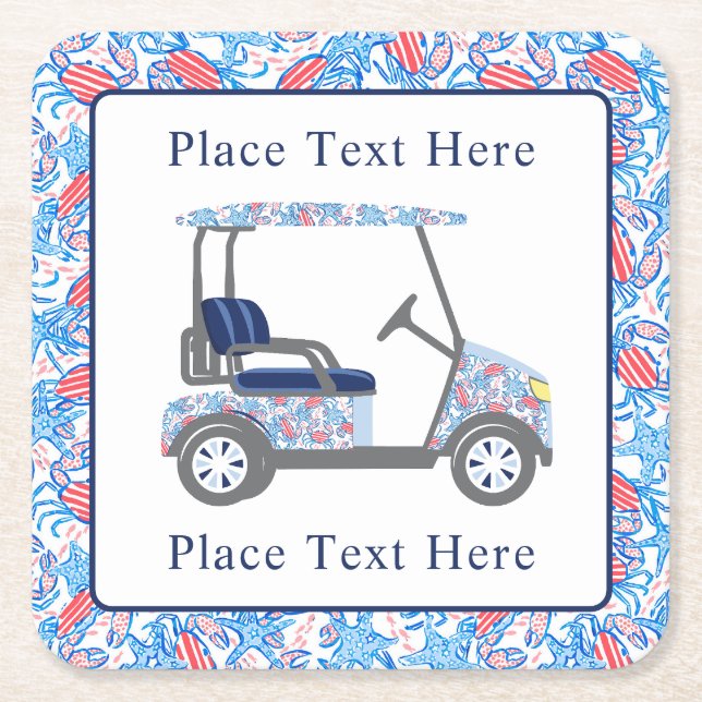 Posavasos Cuadrado De Papel Preppy Patriotic Crabs Golf Cart (Anverso)