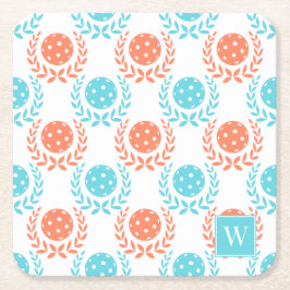 Posavasos Cuadrado De Papel Preppy Pickleball Laurel Wreath – Coral Turquoise