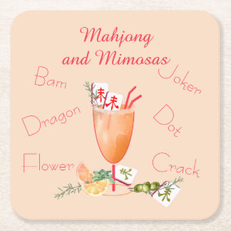 Posavasos Cuadrado De Papel Pretty Mahjong Tiles and Fancy Cocktail