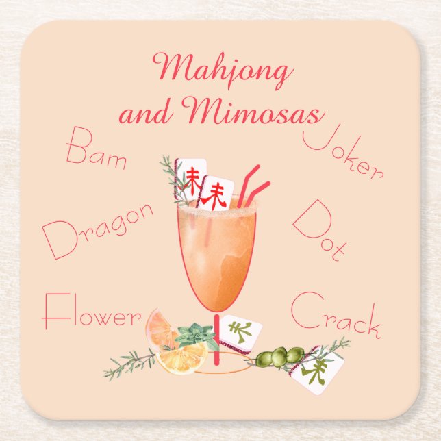 Posavasos Cuadrado De Papel Pretty Mahjong Tiles and Fancy Cocktail (Anverso)