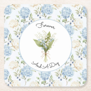 Posavasos Cuadrado De Papel Pretty Romantic Blue Cream Floral Bridal Shower