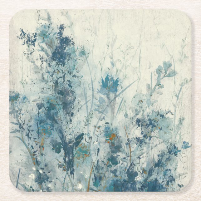 Posavasos Cuadrado De Papel Primavera Azul (Anverso)
