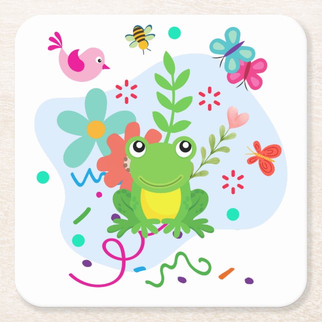 Posavasos Cuadrado De Papel Primavera en el jardín (Anverso)