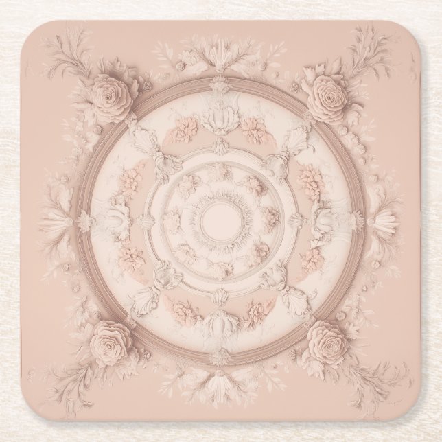 Posavasos Cuadrado De Papel Primavera victoriana, rosa polvo, (Anverso)