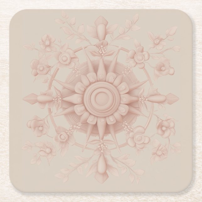Posavasos Cuadrado De Papel Primavera victoriana, rosa suave (Anverso)