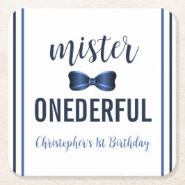 Posavasos Cuadrado De Papel Primer cumpleaños de Mister OneMaravilloso Bow Tie