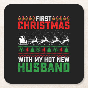 Posavasos Cuadrado De Papel Primer Navidad Con Mi Nuevo Marido Caliente Feo