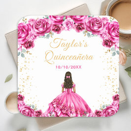 Posavasos Cuadrado De Papel Princesa ardiente Floral Quinceañera