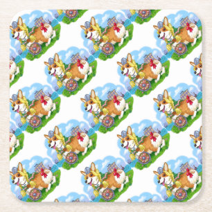 Posavasos Cuadrado De Papel Princesa Corgi