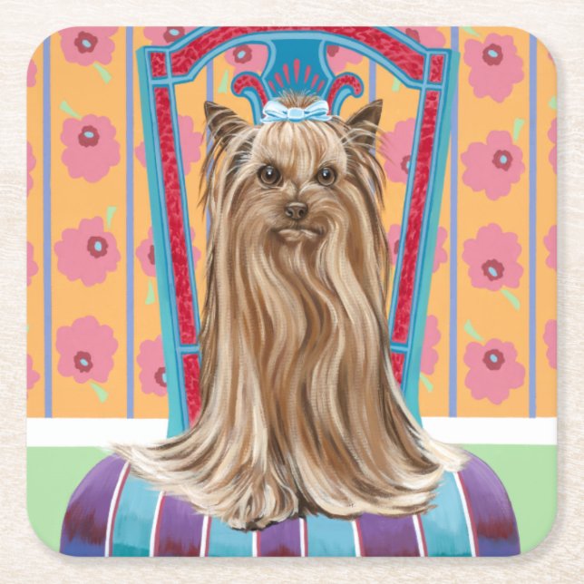 Posavasos Cuadrado De Papel Princesa Corona Yorkie (Anverso)