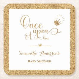 Posavasos Cuadrado De Papel Princesa De Oro purpurina De Una Vez En Baby Showe