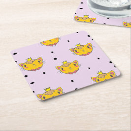 Posavasos Cuadrado De Papel Princesa Kitty cat en morado
