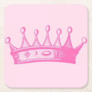 Posavasos Cuadrado De Papel Princesa magenta Crown en fondo rosado