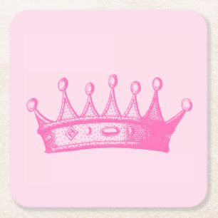 Posavasos Cuadrado De Papel Princesa magenta Crown en fondo rosado