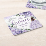 Posavasos Cuadrado De Papel Princesa Morada Floral Plata Quinceañera XV 16<br><div class="desc">Estas copas de papel de coordinación presentan un chica de membrillo con encanto con un bonito vestido morado, rodeado de bonito violeta, lavanda, rosas de lila con diseños florales, elegantes mariposas y acentos plateados de moda. Fantástico para la quinceañera, dulce 16, 18 cumpleaños, princesa fiesta, ducha de novia, bat mitzvah...</div>