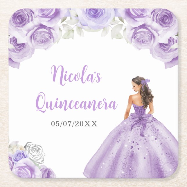 Posavasos Cuadrado De Papel Princesas florales con una polvorienta vestimenta  (Anverso)