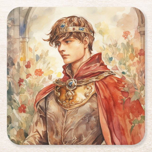 Posavasos Cuadrado De Papel Príncipe medieval (Anverso)